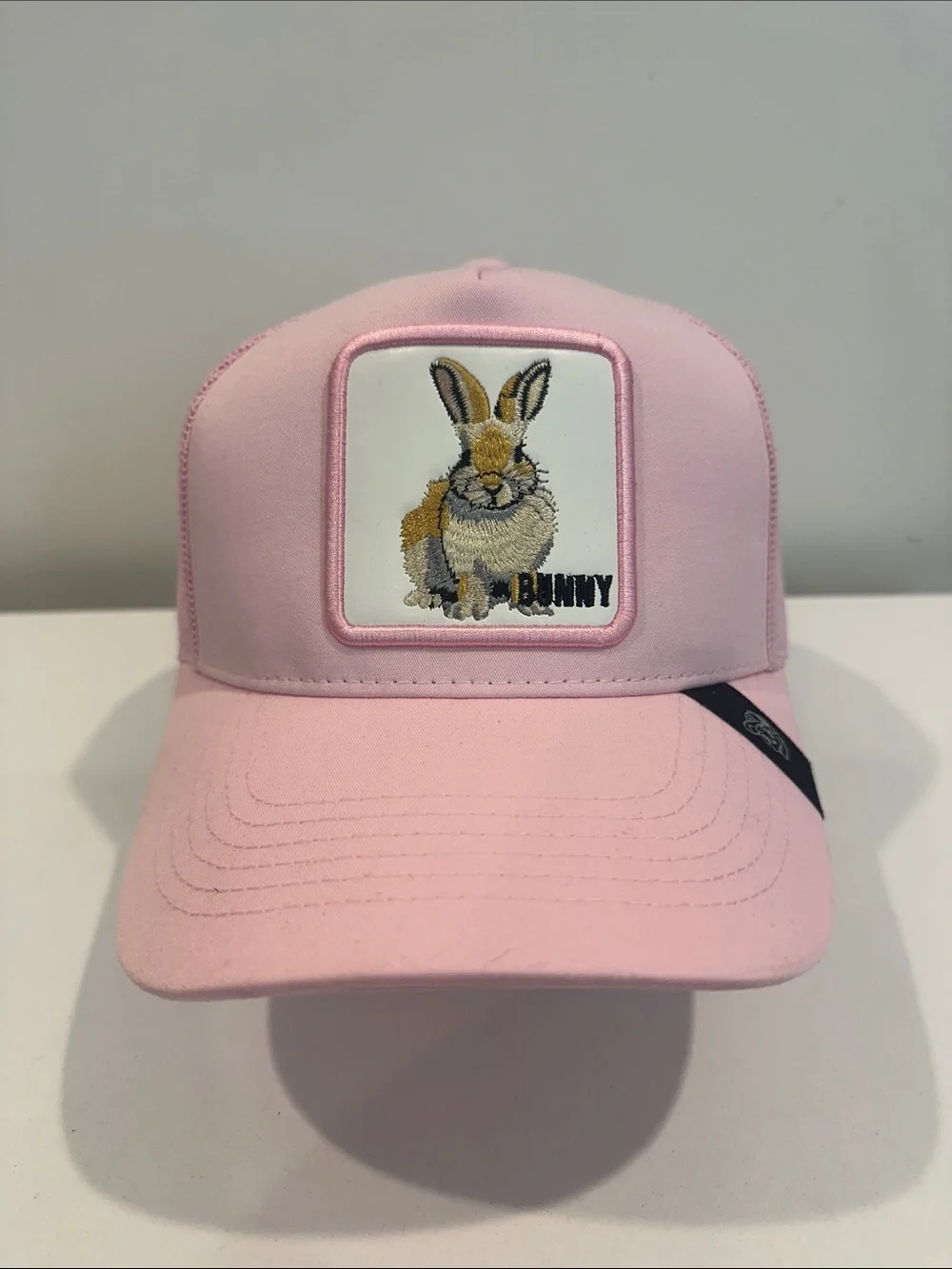 Pink Bunny Patch Trucker Hat Embroidered Rabbit Snapback Cap